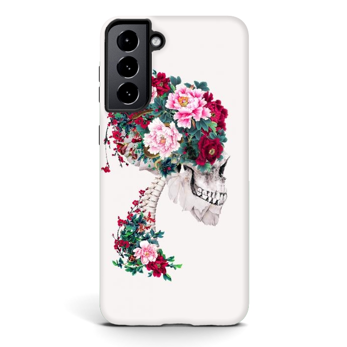 Galaxy S21 StrongFit Skull with Peonies by Riza Peker