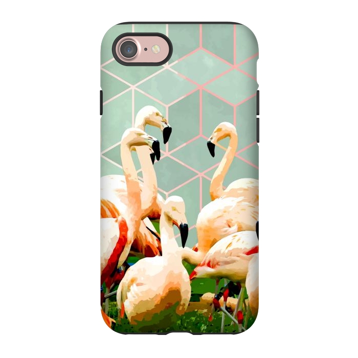 iPhone 7 StrongFit Flamingle Abstract Digital, Flamingo Wildlife Painting, Birds Geometric Collage by Uma Prabhakar Gokhale