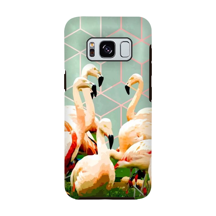 Galaxy S8 StrongFit Flamingle Abstract Digital, Flamingo Wildlife Painting, Birds Geometric Collage by Uma Prabhakar Gokhale