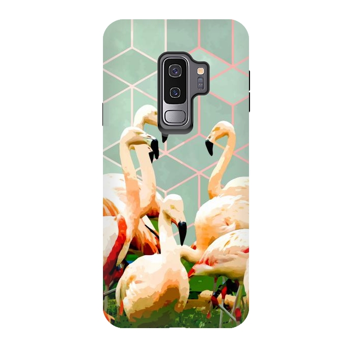 Galaxy S9 plus StrongFit Flamingle Abstract Digital, Flamingo Wildlife Painting, Birds Geometric Collage by Uma Prabhakar Gokhale