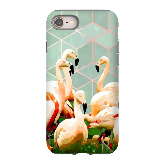 iPhone 8 StrongFit Flamingle Abstract Digital, Flamingo Wildlife Painting, Birds Geometric Collage by Uma Prabhakar Gokhale