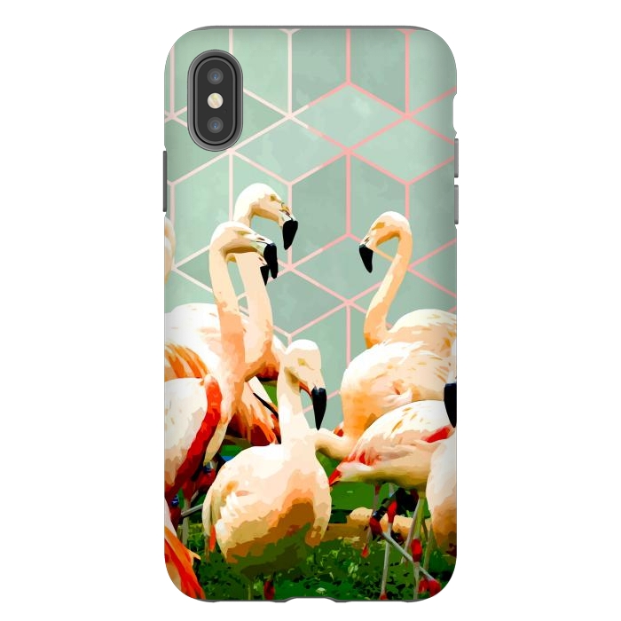 iPhone Xs Max StrongFit Flamingle Abstract Digital, Flamingo Wildlife Painting, Birds Geometric Collage by Uma Prabhakar Gokhale