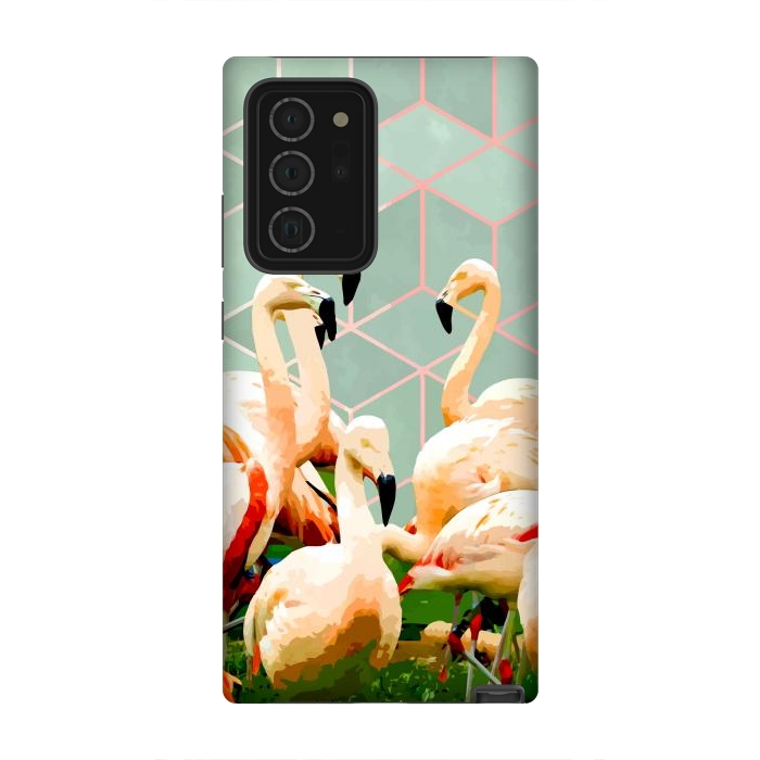 Galaxy Note 20 Ultra StrongFit Flamingle Abstract Digital, Flamingo Wildlife Painting, Birds Geometric Collage by Uma Prabhakar Gokhale