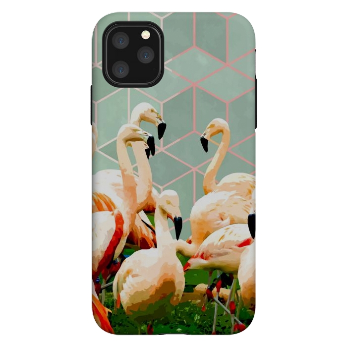 iPhone 11 Pro Max StrongFit Flamingle Abstract Digital, Flamingo Wildlife Painting, Birds Geometric Collage by Uma Prabhakar Gokhale