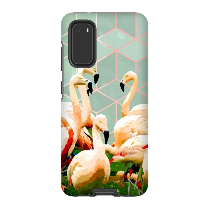 Galaxy S20 StrongFit Flamingle Abstract Digital, Flamingo Wildlife Painting, Birds Geometric Collage by Uma Prabhakar Gokhale