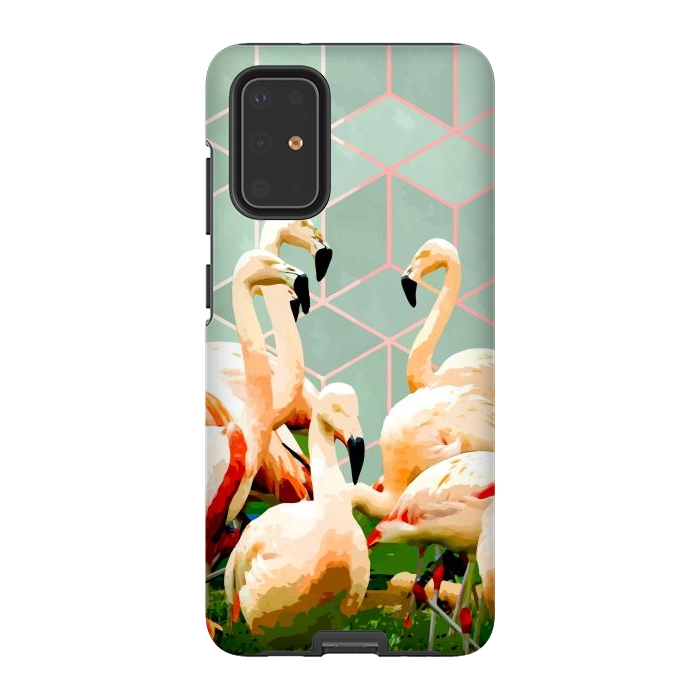 Galaxy S20 Plus StrongFit Flamingle Abstract Digital, Flamingo Wildlife Painting, Birds Geometric Collage by Uma Prabhakar Gokhale