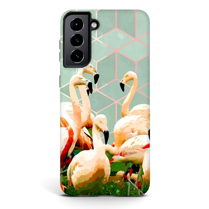 Galaxy S21 plus StrongFit Flamingle Abstract Digital, Flamingo Wildlife Painting, Birds Geometric Collage by Uma Prabhakar Gokhale
