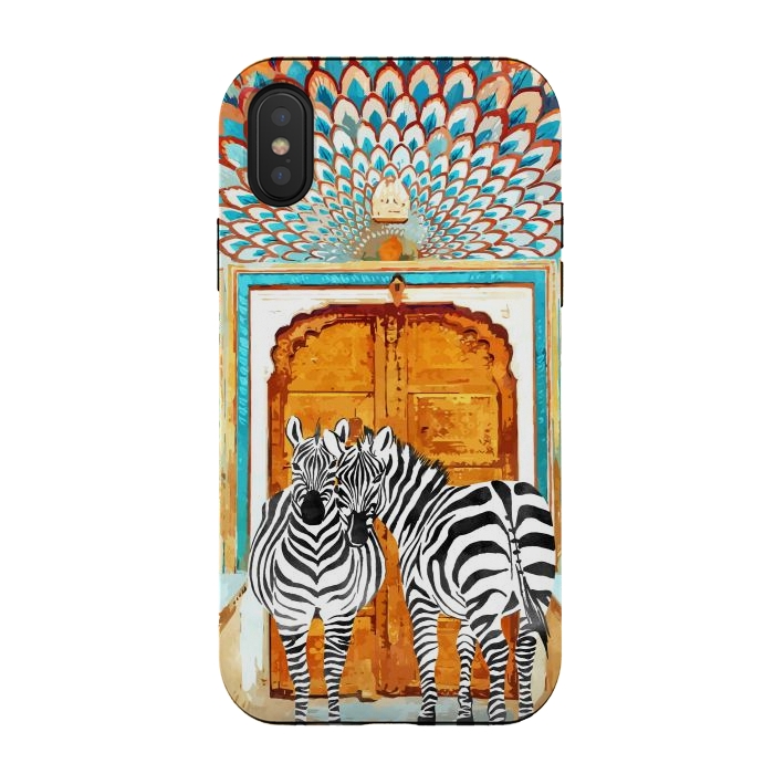 iPhone Xs / X StrongFit Take Your Stripes Wherever You Go Painting, Zebra Wildlife Architecture, Indian Palace Door Painting by Uma Prabhakar Gokhale