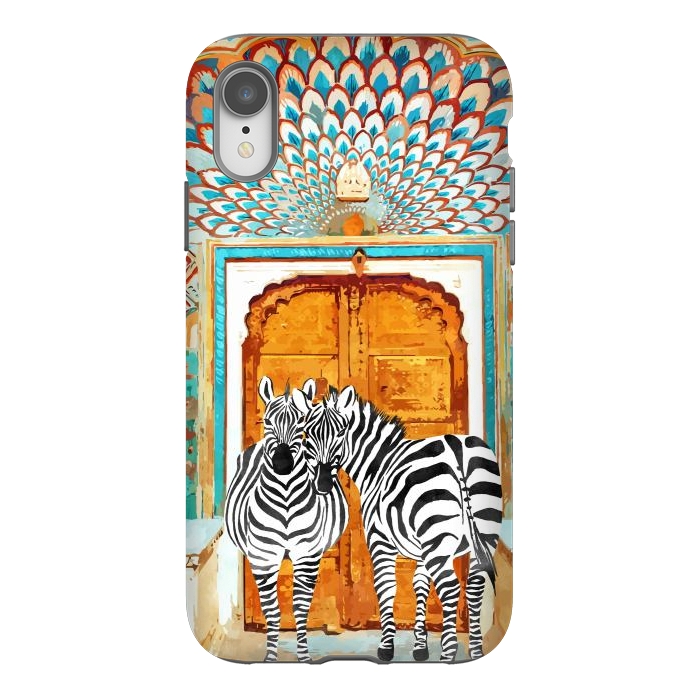 iPhone Xr StrongFit Take Your Stripes Wherever You Go Painting, Zebra Wildlife Architecture, Indian Palace Door Painting by Uma Prabhakar Gokhale