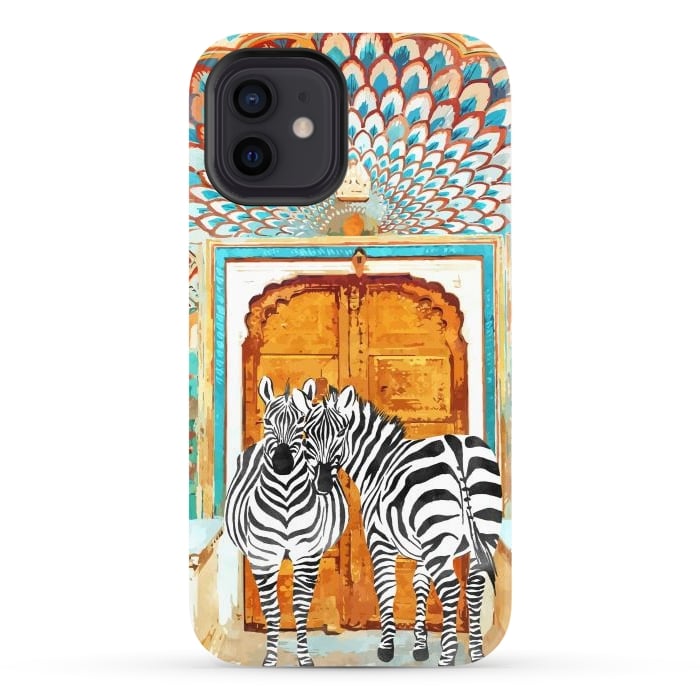 iPhone 12 StrongFit Take Your Stripes Wherever You Go Painting, Zebra Wildlife Architecture, Indian Palace Door Painting por Uma Prabhakar Gokhale