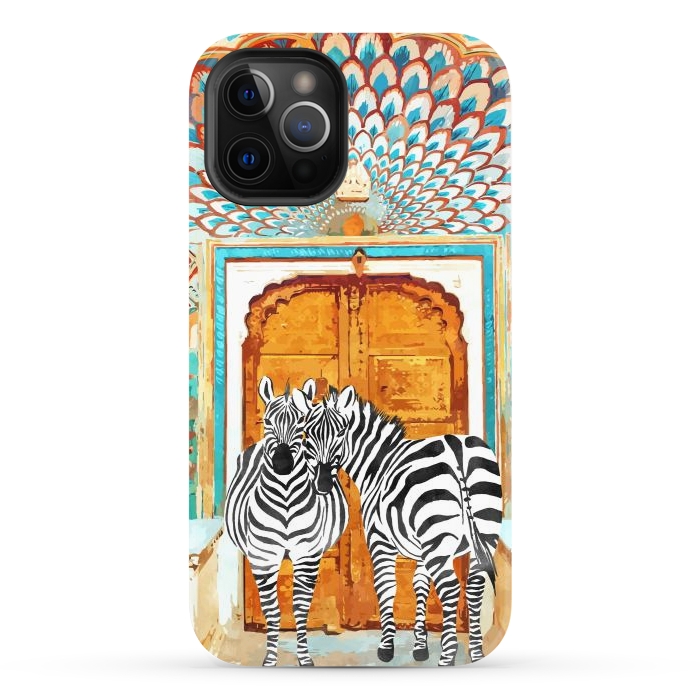 iPhone 12 Pro StrongFit Take Your Stripes Wherever You Go Painting, Zebra Wildlife Architecture, Indian Palace Door Painting by Uma Prabhakar Gokhale