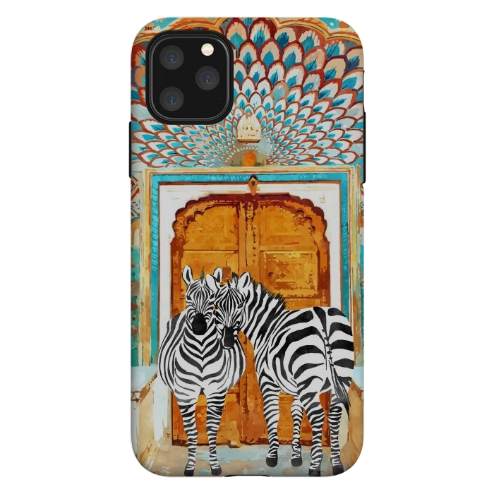 iPhone 11 Pro Max StrongFit Take Your Stripes Wherever You Go Painting, Zebra Wildlife Architecture, Indian Palace Door Painting by Uma Prabhakar Gokhale