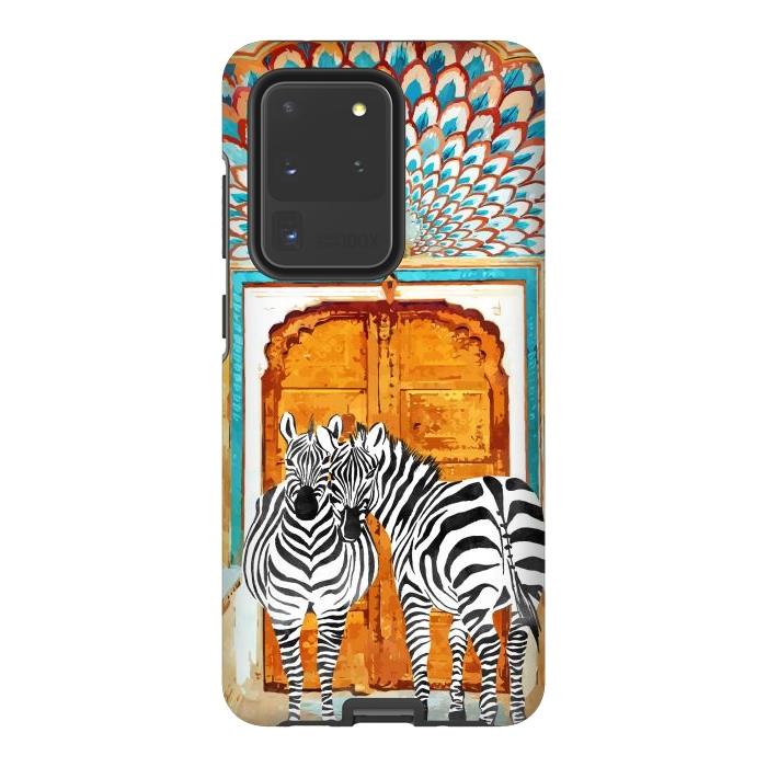 Galaxy S20 Ultra StrongFit Take Your Stripes Wherever You Go Painting, Zebra Wildlife Architecture, Indian Palace Door Painting by Uma Prabhakar Gokhale