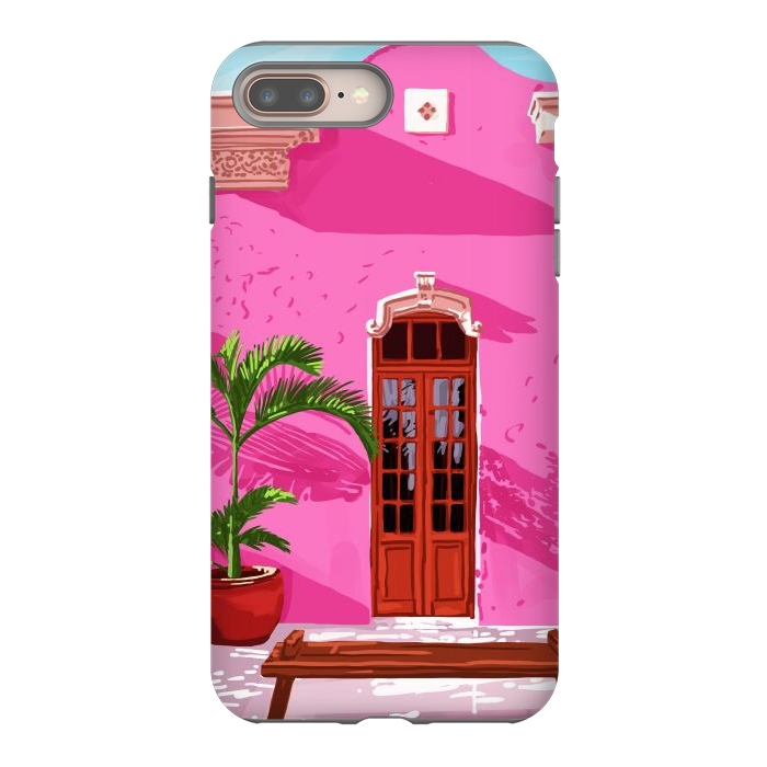 iPhone 7 plus StrongFit Pink Building Architecture | Pop Art Travel House Painting | Modern Bohemian Décor Spain Palace by Uma Prabhakar Gokhale
