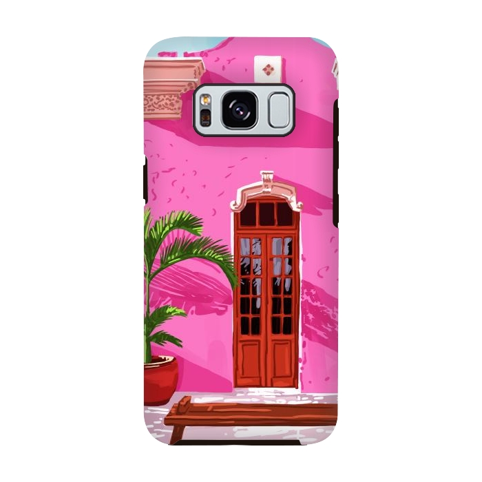 Galaxy S8 StrongFit Pink Building Architecture | Pop Art Travel House Painting | Modern Bohemian Décor Spain Palace by Uma Prabhakar Gokhale