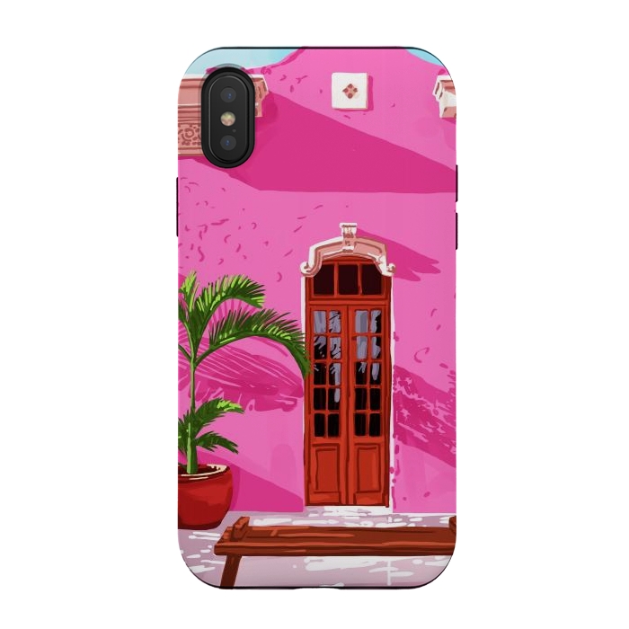 iPhone Xs / X StrongFit Pink Building Architecture | Pop Art Travel House Painting | Modern Bohemian Décor Spain Palace by Uma Prabhakar Gokhale