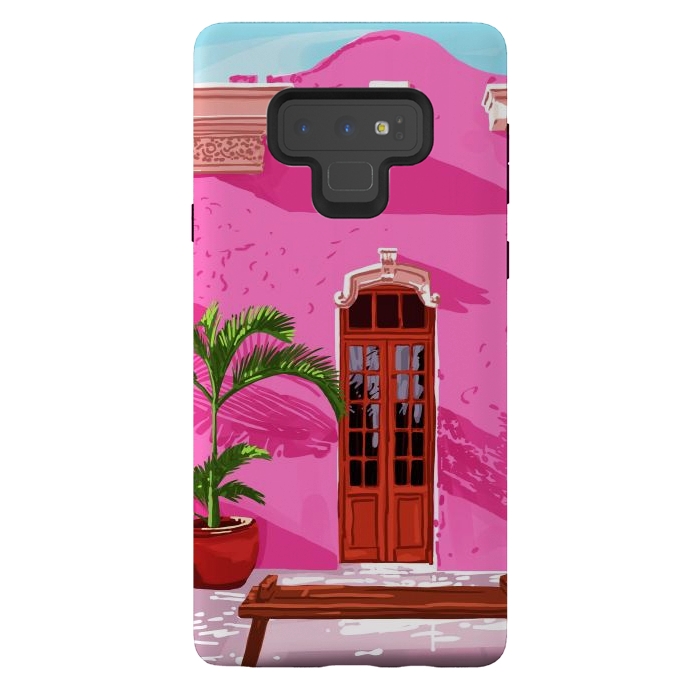 Galaxy Note 9 StrongFit Pink Building Architecture | Pop Art Travel House Painting | Modern Bohemian Décor Spain Palace by Uma Prabhakar Gokhale