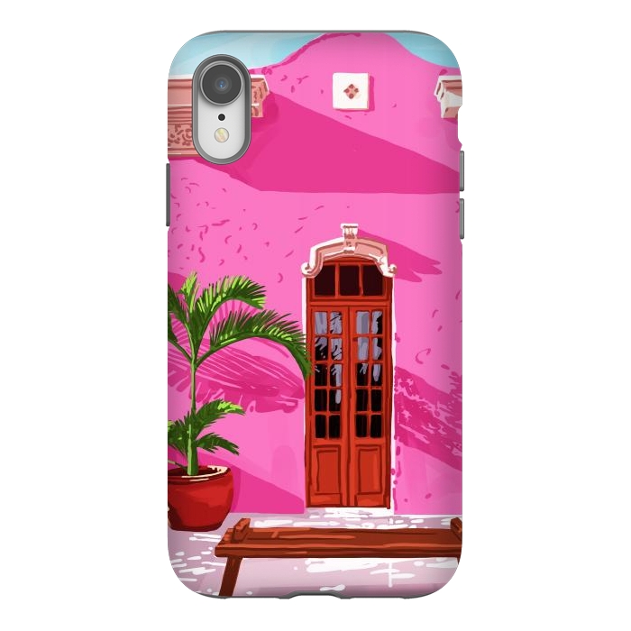 iPhone Xr StrongFit Pink Building Architecture | Pop Art Travel House Painting | Modern Bohemian Décor Spain Palace by Uma Prabhakar Gokhale