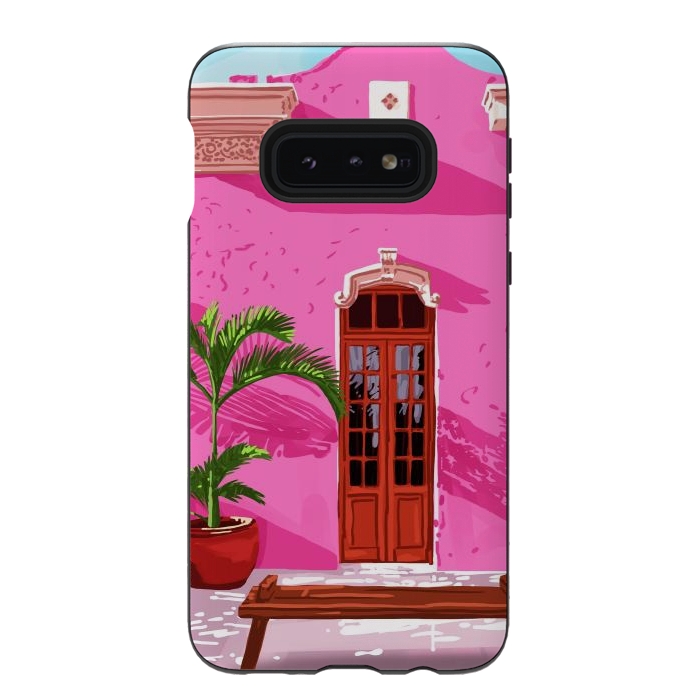 Galaxy S10e StrongFit Pink Building Architecture | Pop Art Travel House Painting | Modern Bohemian Décor Spain Palace by Uma Prabhakar Gokhale