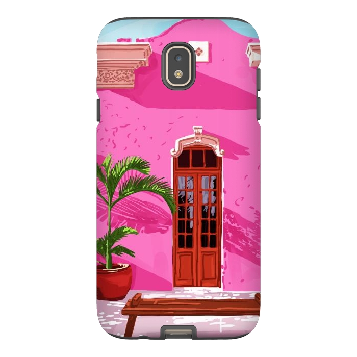 Galaxy J7 StrongFit Pink Building Architecture | Pop Art Travel House Painting | Modern Bohemian Décor Spain Palace by Uma Prabhakar Gokhale