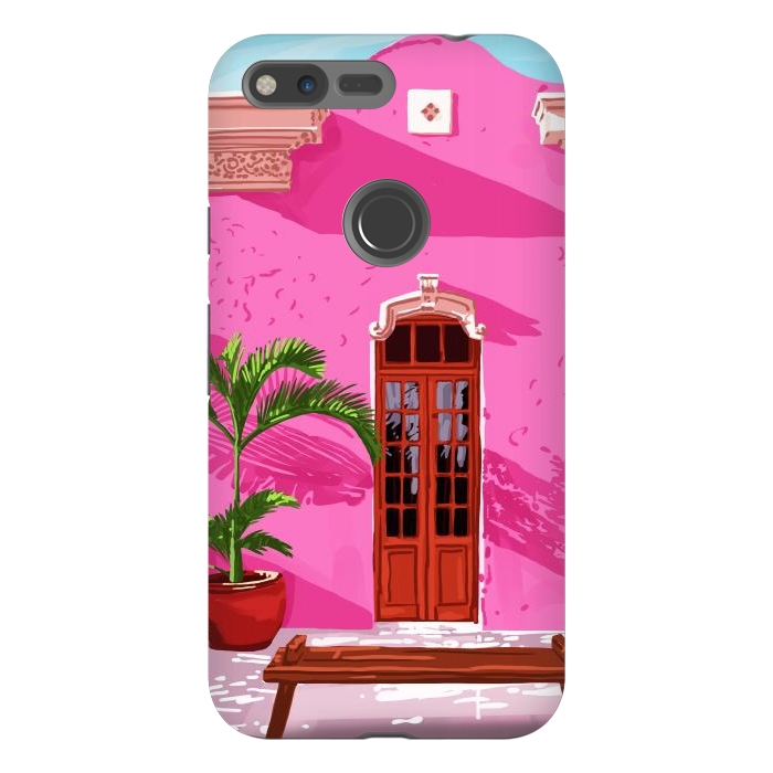 Pixel XL StrongFit Pink Building Architecture | Pop Art Travel House Painting | Modern Bohemian Décor Spain Palace by Uma Prabhakar Gokhale