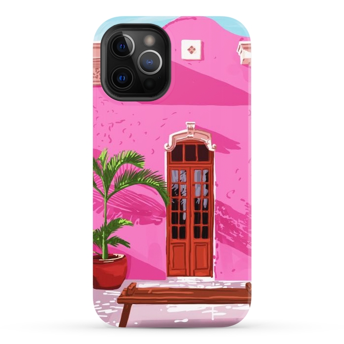 iPhone 12 Pro StrongFit Pink Building Architecture | Pop Art Travel House Painting | Modern Bohemian Décor Spain Palace by Uma Prabhakar Gokhale