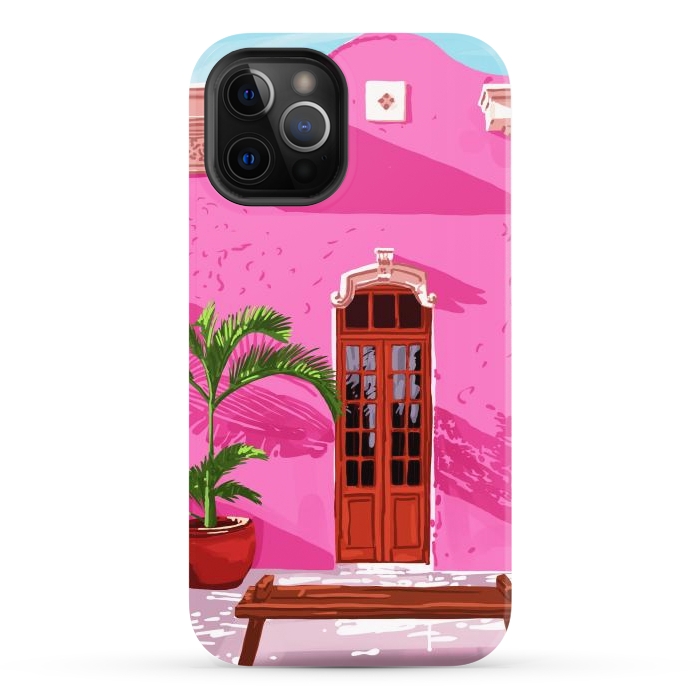 iPhone 12 Pro Max StrongFit Pink Building Architecture | Pop Art Travel House Painting | Modern Bohemian Décor Spain Palace by Uma Prabhakar Gokhale