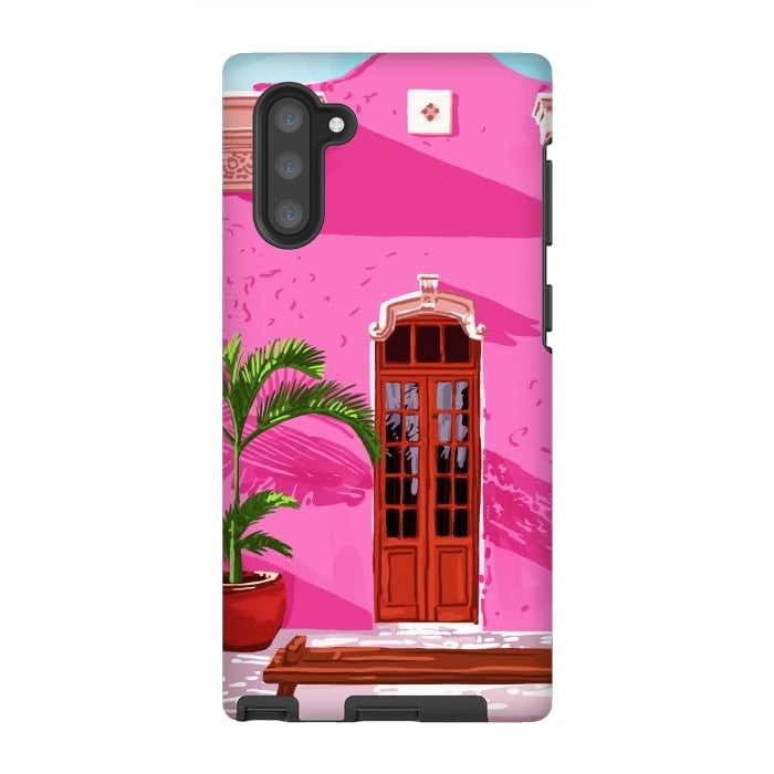 Galaxy Note 10 StrongFit Pink Building Architecture | Pop Art Travel House Painting | Modern Bohemian Décor Spain Palace by Uma Prabhakar Gokhale