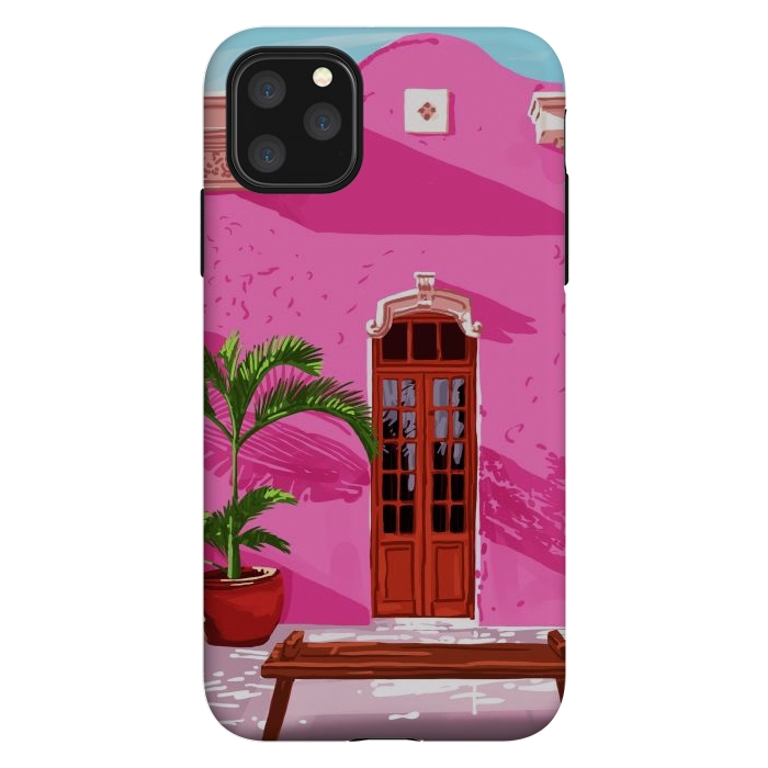 iPhone 11 Pro Max StrongFit Pink Building Architecture | Pop Art Travel House Painting | Modern Bohemian Décor Spain Palace by Uma Prabhakar Gokhale