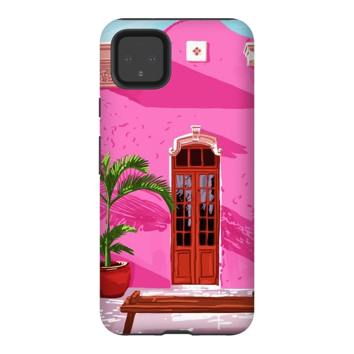 Pixel 4XL StrongFit Pink Building Architecture | Pop Art Travel House Painting | Modern Bohemian Décor Spain Palace by Uma Prabhakar Gokhale