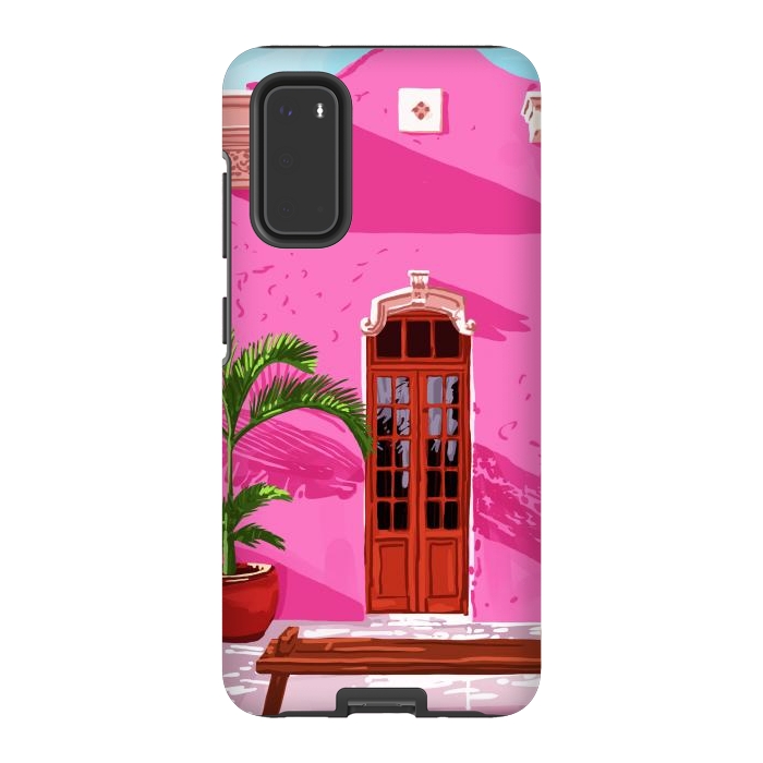 Galaxy S20 StrongFit Pink Building Architecture | Pop Art Travel House Painting | Modern Bohemian Décor Spain Palace by Uma Prabhakar Gokhale