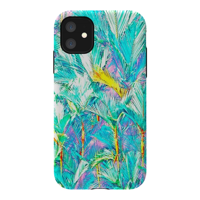 iPhone 11 StrongFit Palm Garden, Tropical Nature Jungle Botanical Painting, Bohemian Intricate Pastel Forest by Uma Prabhakar Gokhale