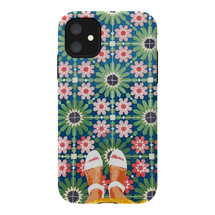 iPhone 11 StrongFit For The Love of Tiles | Moroccan Modern Bohemian Décor | Exotic Travel Watercolor Painting by Uma Prabhakar Gokhale