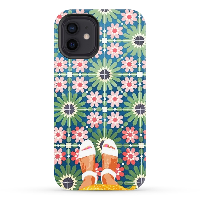 iPhone 12 StrongFit For The Love of Tiles | Moroccan Modern Bohemian Décor | Exotic Travel Watercolor Painting by Uma Prabhakar Gokhale