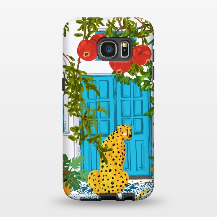 Galaxy S7 EDGE StrongFit Cheetah Home, Morocco Architecture Illustration, Greece Cats Tropical Urban Jungle Pomegranate by Uma Prabhakar Gokhale