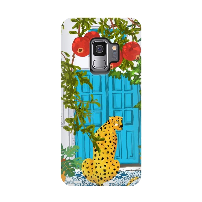 Galaxy S9 StrongFit Cheetah Home, Morocco Architecture Illustration, Greece Cats Tropical Urban Jungle Pomegranate by Uma Prabhakar Gokhale