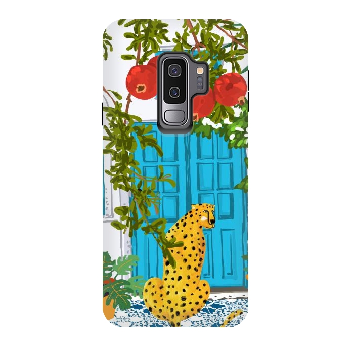 Galaxy S9 plus StrongFit Cheetah Home, Morocco Architecture Illustration, Greece Cats Tropical Urban Jungle Pomegranate by Uma Prabhakar Gokhale