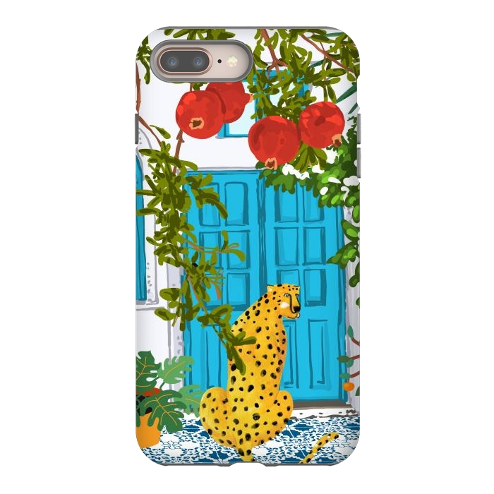 iPhone 8 plus StrongFit Cheetah Home, Morocco Architecture Illustration, Greece Cats Tropical Urban Jungle Pomegranate by Uma Prabhakar Gokhale