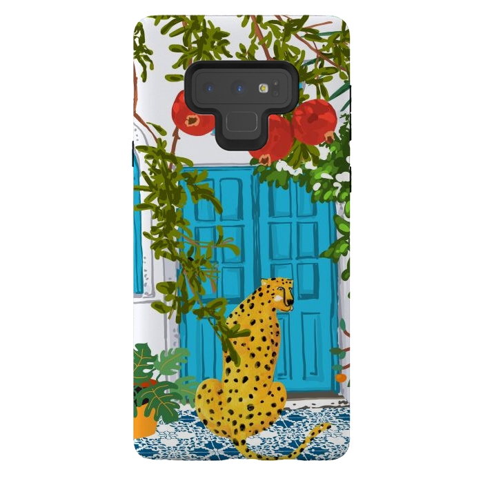 Galaxy Note 9 StrongFit Cheetah Home, Morocco Architecture Illustration, Greece Cats Tropical Urban Jungle Pomegranate by Uma Prabhakar Gokhale