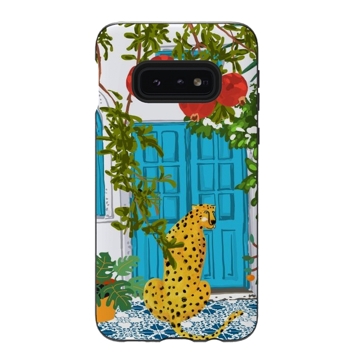 Galaxy S10e StrongFit Cheetah Home, Morocco Architecture Illustration, Greece Cats Tropical Urban Jungle Pomegranate by Uma Prabhakar Gokhale
