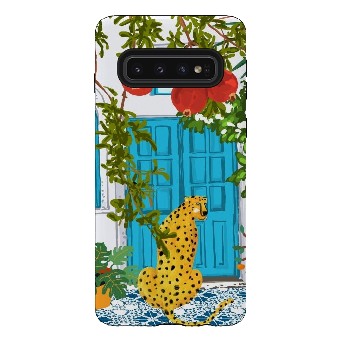 Galaxy S10 StrongFit Cheetah Home, Morocco Architecture Illustration, Greece Cats Tropical Urban Jungle Pomegranate by Uma Prabhakar Gokhale