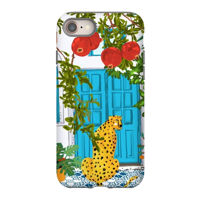 iPhone SE StrongFit Cheetah Home, Morocco Architecture Illustration, Greece Cats Tropical Urban Jungle Pomegranate by Uma Prabhakar Gokhale