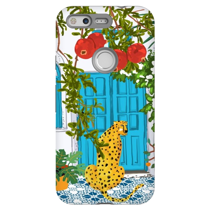 Pixel StrongFit Cheetah Home, Morocco Architecture Illustration, Greece Cats Tropical Urban Jungle Pomegranate by Uma Prabhakar Gokhale