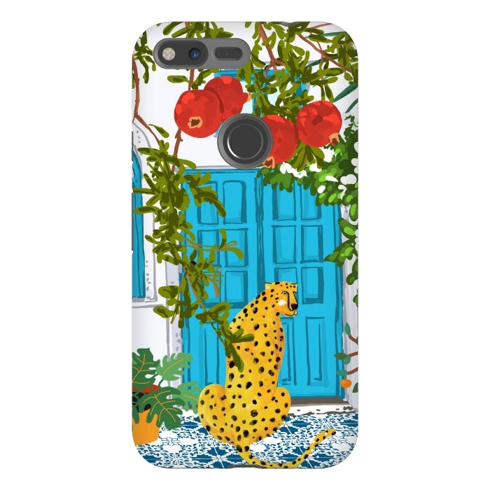 Pixel XL StrongFit Cheetah Home, Morocco Architecture Illustration, Greece Cats Tropical Urban Jungle Pomegranate by Uma Prabhakar Gokhale