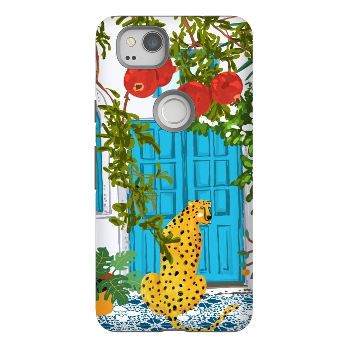 Pixel 2 StrongFit Cheetah Home, Morocco Architecture Illustration, Greece Cats Tropical Urban Jungle Pomegranate by Uma Prabhakar Gokhale