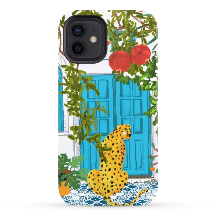 iPhone 12 StrongFit Cheetah Home, Morocco Architecture Illustration, Greece Cats Tropical Urban Jungle Pomegranate by Uma Prabhakar Gokhale