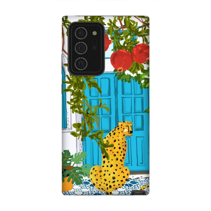 Galaxy Note 20 Ultra StrongFit Cheetah Home, Morocco Architecture Illustration, Greece Cats Tropical Urban Jungle Pomegranate by Uma Prabhakar Gokhale