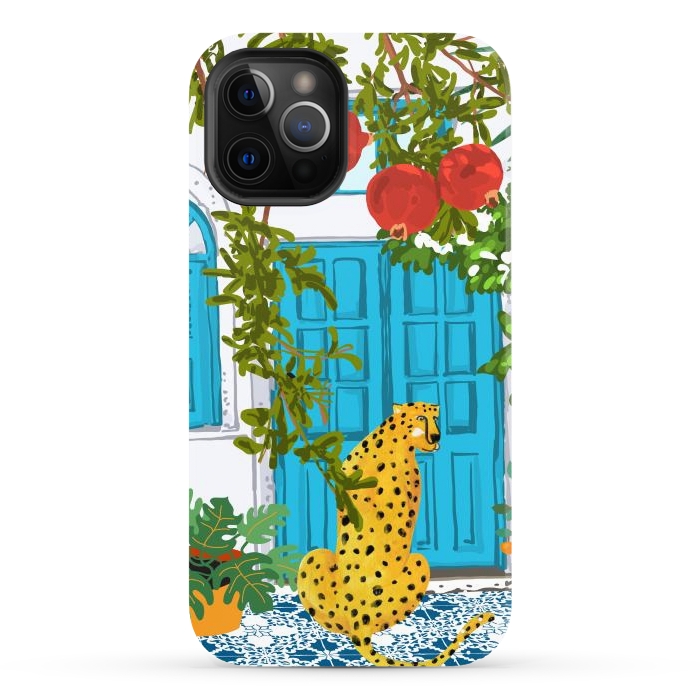 iPhone 12 Pro Max StrongFit Cheetah Home, Morocco Architecture Illustration, Greece Cats Tropical Urban Jungle Pomegranate by Uma Prabhakar Gokhale