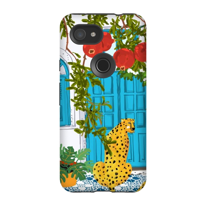 Pixel 3A StrongFit Cheetah Home, Morocco Architecture Illustration, Greece Cats Tropical Urban Jungle Pomegranate by Uma Prabhakar Gokhale