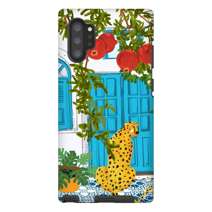 Galaxy Note 10 plus StrongFit Cheetah Home, Morocco Architecture Illustration, Greece Cats Tropical Urban Jungle Pomegranate by Uma Prabhakar Gokhale